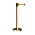 Montour Line Retractable Belt Stanchion Roller Base, 3ft Pol.Brass Post 16ft Yellow ME650-PB-YW-160